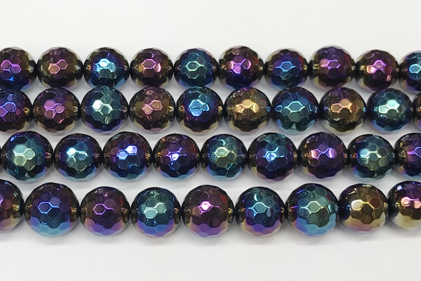 CAA5683 15 inches 12mm faceted round AB-color black agate beads