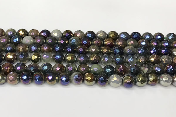 CAA5691 15 inches 8mm faceted round AB-color Indian agate beads