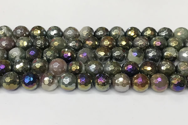 CAA5692 15 inches 10mm faceted round AB-color Indian agate beads