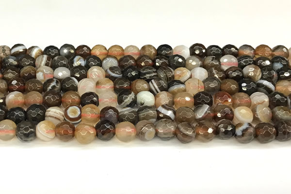 CAA5735 15 inches 6mm faceted round banded agate beads