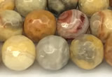 CAA5760 15 inches 6mm faceted round yellow crazy lace agate beads