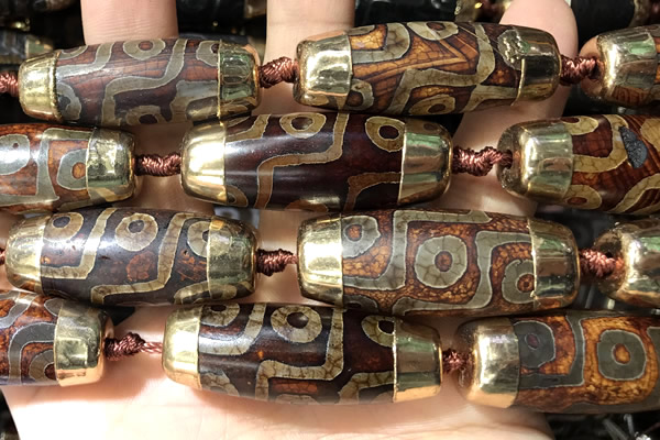 CAA5862 14*38mm - 16*43mm rice tibetan agate dzi beads