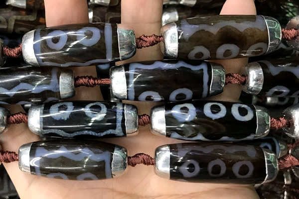 CAA5871 14*38mm - 16*43mm rice tibetan agate dzi beads