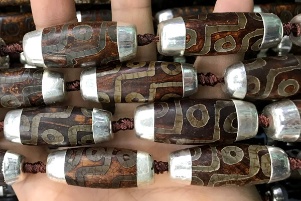 CAA5872 14*38mm - 16*43mm rice tibetan agate dzi beads