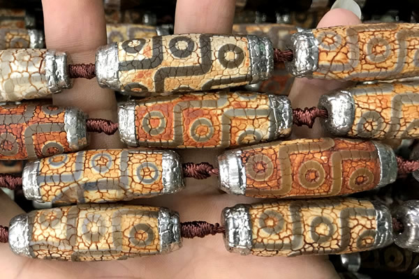 CAA5873 14*38mm - 16*43mm rice tibetan agate dzi beads