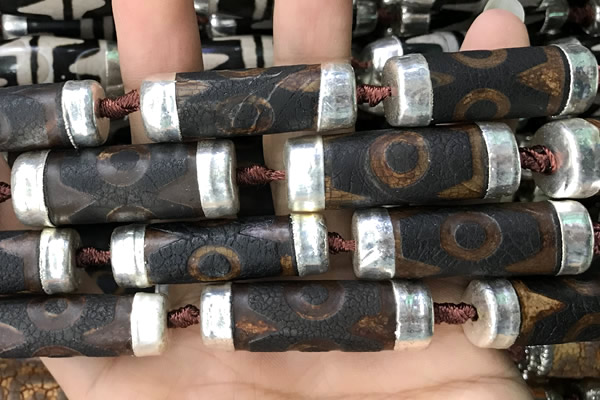 CAA5874 12*35mm - 14*40mm tube tibetan agate dzi beads