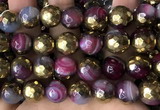 CAA5876 15 inches 6mm,8mm,10mm & 12mm faceted round electroplated banded agate beads