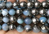 CAA5878 15 inches 6mm,8mm,10mm & 12mm faceted round electroplated banded agate beads