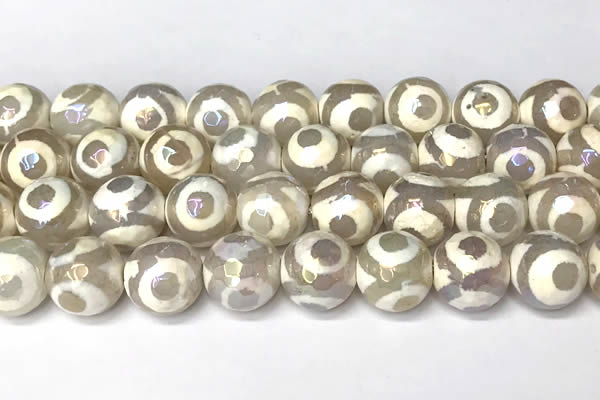 CAA5930 8mm, 10mm & 12mm faceted round AB-color tibetan agate beads