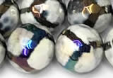 CAA5934 8mm, 10mm & 12mm faceted round AB-color tibetan agate beads