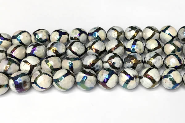 CAA5934 8mm, 10mm & 12mm faceted round AB-color tibetan agate beads