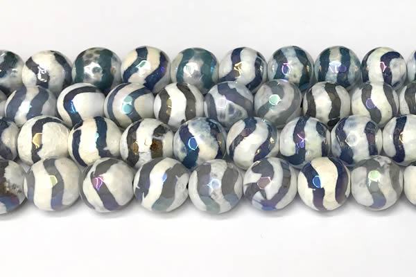 CAA5935 8mm, 10mm & 12mm faceted round AB-color tibetan agate beads