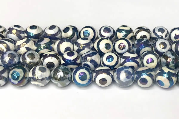 CAA5936 8mm, 10mm & 12mm faceted round AB-color tibetan agate beads