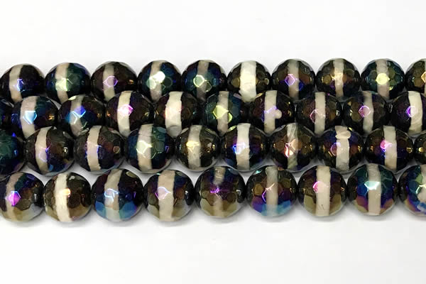 CAA5938 8mm, 10mm & 12mm faceted round AB-color tibetan agate beads