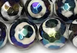 CAA5939 8mm, 10mm & 12mm faceted round AB-color tibetan agate beads