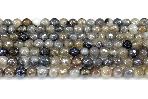 CAA5956 15 inches 6mm faceted round AB-color line agate beads