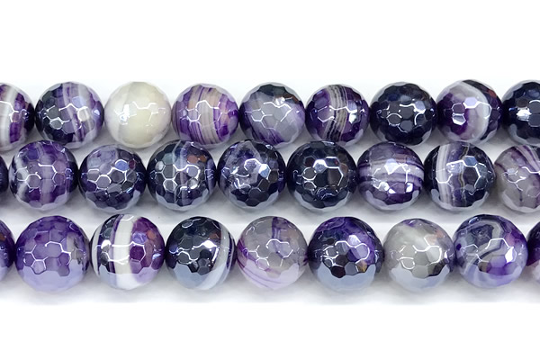 CAA5986 15 inches 14mm faceted round AB-color line agate beads