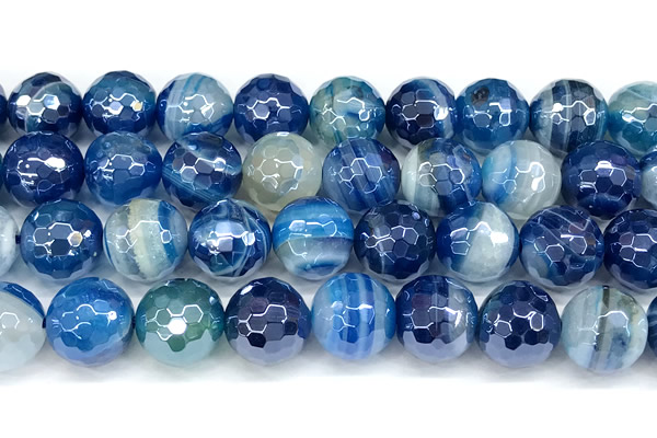 CAA5994 15 inches 12mm faceted round AB-color line agate beads