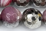 CAA6015 15 inches 12mm faceted round electroplated line agate beads