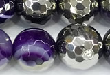 CAA6019 15 inches 12mm faceted round electroplated line agate beads