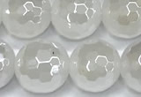 CAA6032 15 inches 10mm faceted round AB-color white agate beads