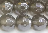 CAA6040 15 inches 10mm faceted round AB-color grey agate beads