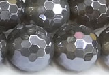 CAA6041 15 inches 12mm faceted round AB-color grey agate beads