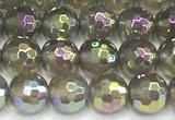 CAA6042 15 inches 6mm faceted round AB-color grey agate beads