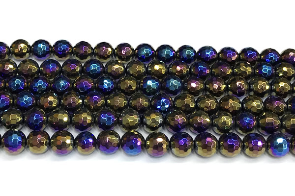 CAA6055 15 inches 8mm faceted round AB-color black agate beads