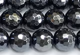 CAA6059 15 inches 8mm faceted round AB-color black agate beads