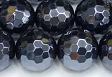 CAA6060 15 inches 10mm faceted round AB-color black agate beads