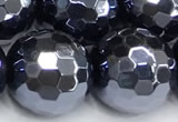 CAA6061 15 inches 12mm faceted round AB-color black agate beads