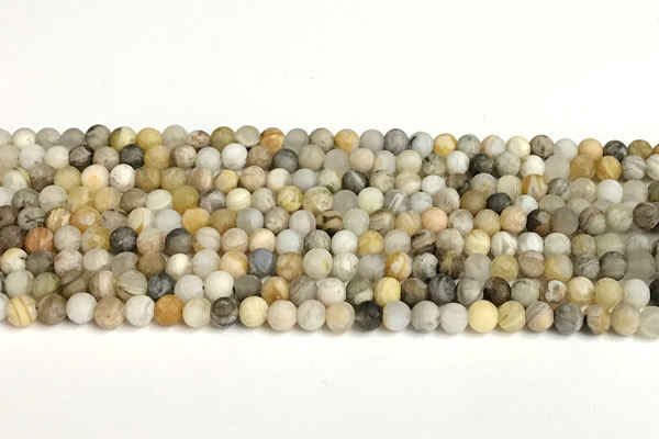 CAA6080 15 inches 4mm round matte bamboo leaf agate beads