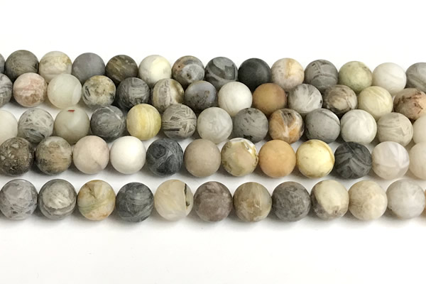 CAA6083 15 inches 10mm round matte bamboo leaf agate beads