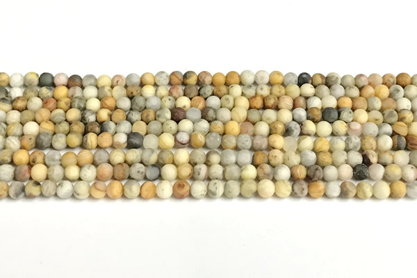 CAA6085 15 inches 4mm round matte yellow crazy lace agate beads