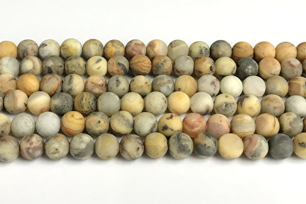 CAA6087 15 inches 8mm round matte yellow crazy lace agate beads