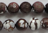 CAA807 15.5 inches 14mm faceted round fire crackle agate beads