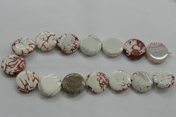 CAA848 15.5 inches 25mm flat round fire crackle agate beads