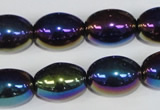 CAA853 15.5 inches 13*18mm rice AB-color black agate beads