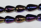 CAA855 15.5 inches 10*14mm teardrop AB-color black agate beads