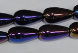 CAA856 15.5 inches 11*20mm teardrop AB-color black agate beads