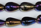 CAA857 15.5 inches 13*20mm teardrop AB-color black agate beads