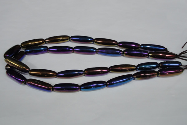 CAA858 15.5 inches 9*27mm rice AB-color black agate beads