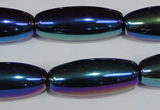 CAA859 15.5 inches 12*30mm rice AB-color black agate beads