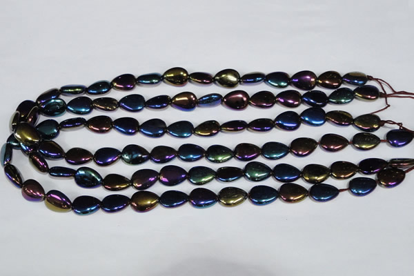 CAA860 15.5 inches 10*14mm flat teardrop AB-color black agate beads