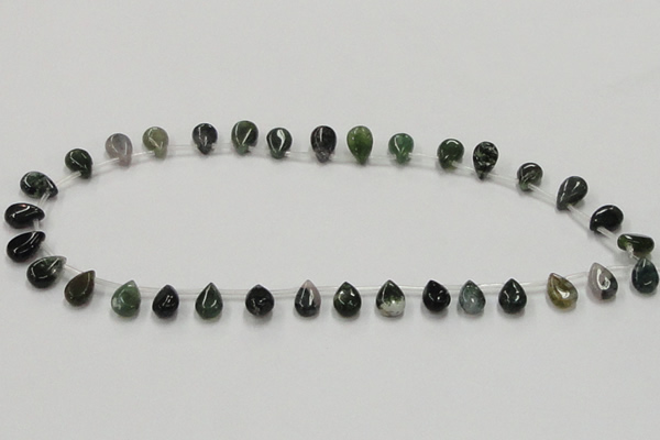 CAB127 15.5 inches 8*12mm flat teardrop moss agate gemstone beads