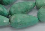 CAB17 15.5 inches 15*30mm faceted teardrop green grass agate beads