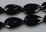 CAB316 15.5 inches 12*20mm faceted teardrop black agate gemstone beads