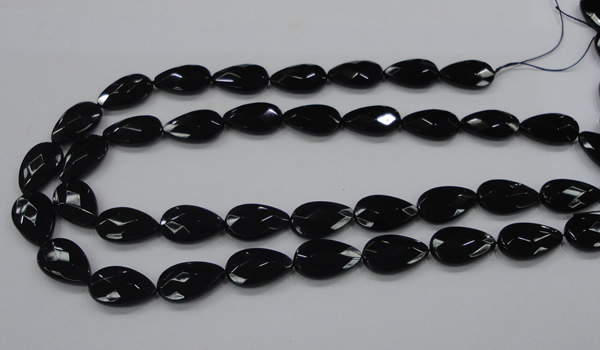 CAB316 15.5 inches 12*20mm faceted teardrop black agate gemstone beads