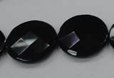 CAB320 15.5 inches 25mm faceted coin black agate gemstone beads